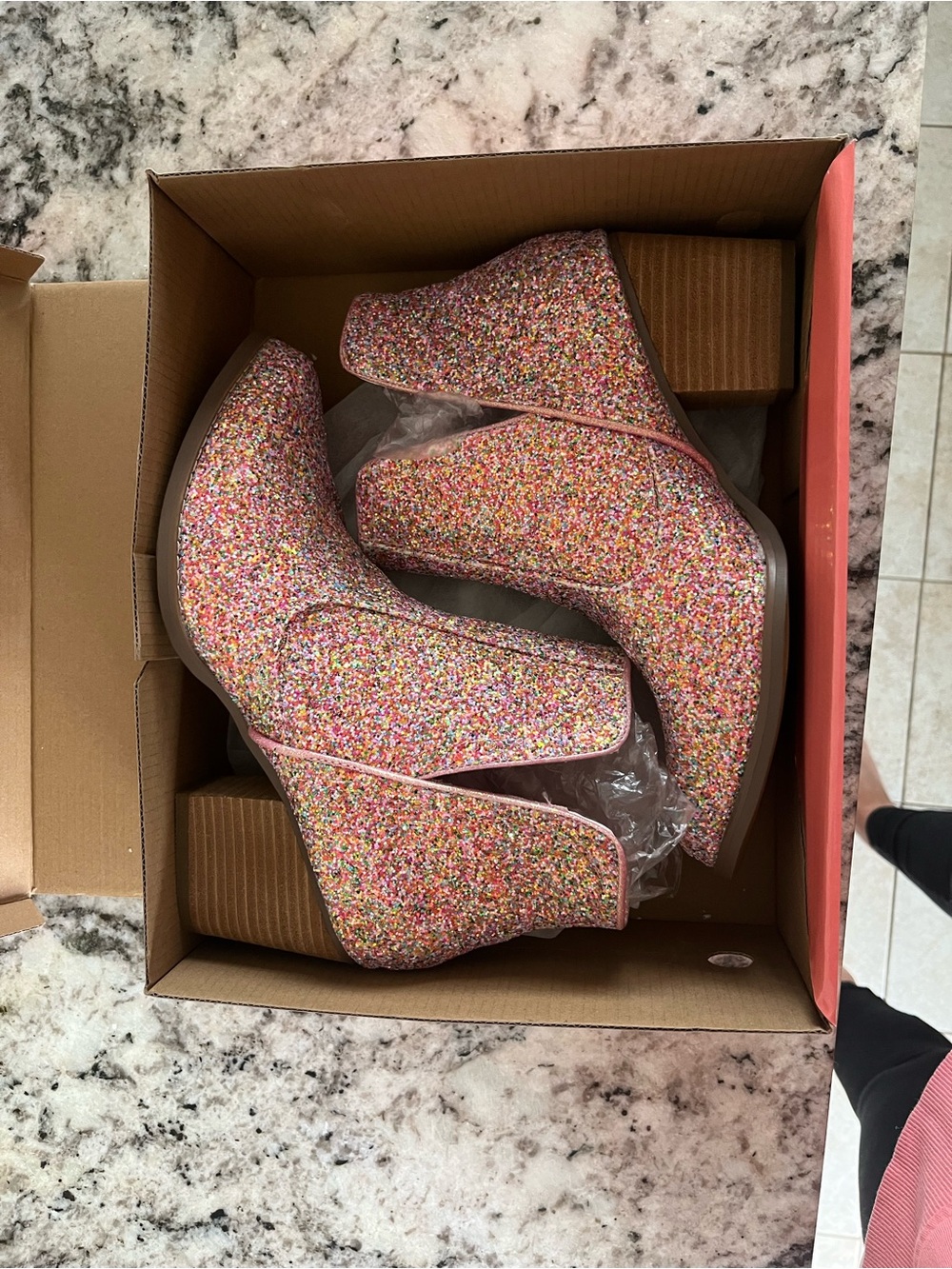 Multicolor Pink Glitter Ankle Boots for Women - Picture 5 of 5